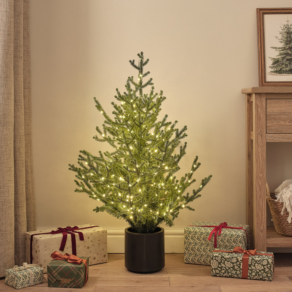90cm beleuchteter Weihnachtsbaum im Topf mit 400 warmweißen Mikro-LEDs