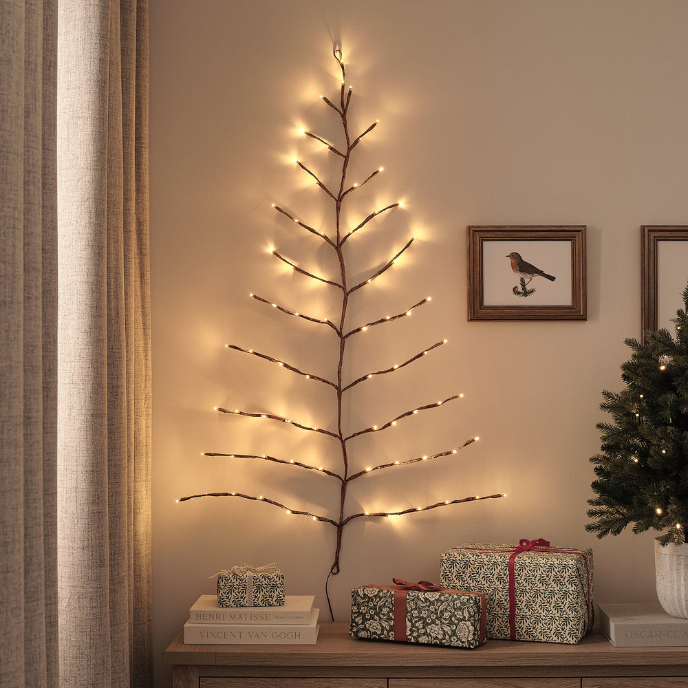 1 m LED-Wandbaum in Gold mit 72 Mikro-LEDs und Timer