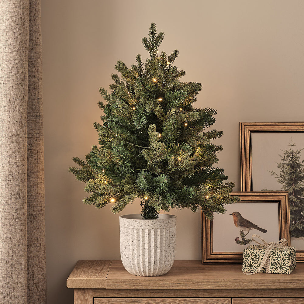 60cm beleuchteter Weihnachtsbaum im Topf mit 50 warmweißen LEDs