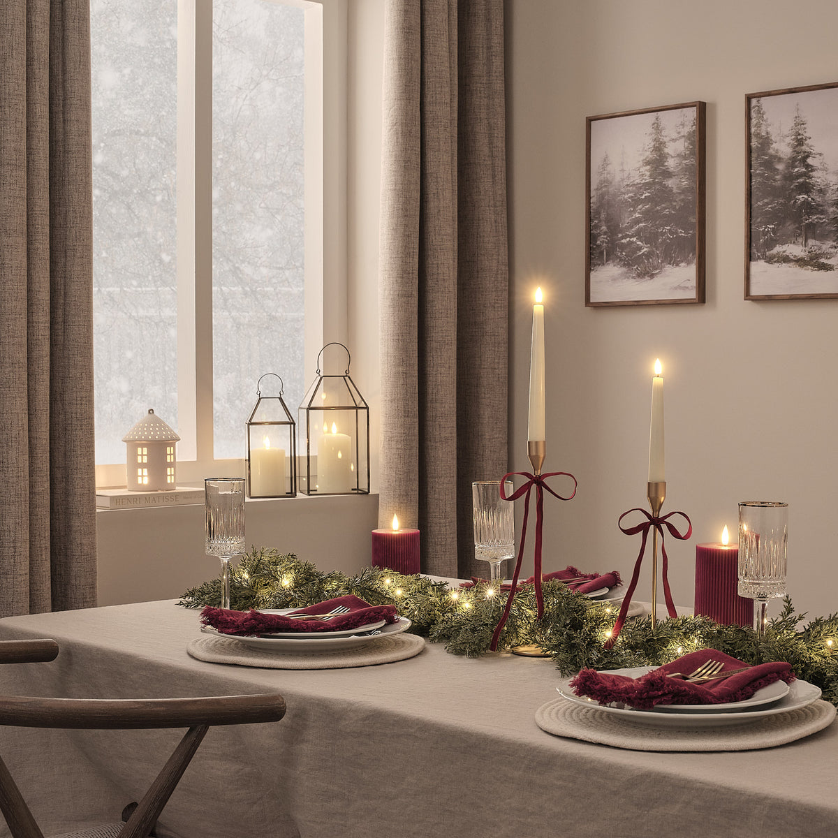Set aus beleuchtetem 60 cm Weihnachtskranz mit Tannenzapfen und 180 cm Girlande