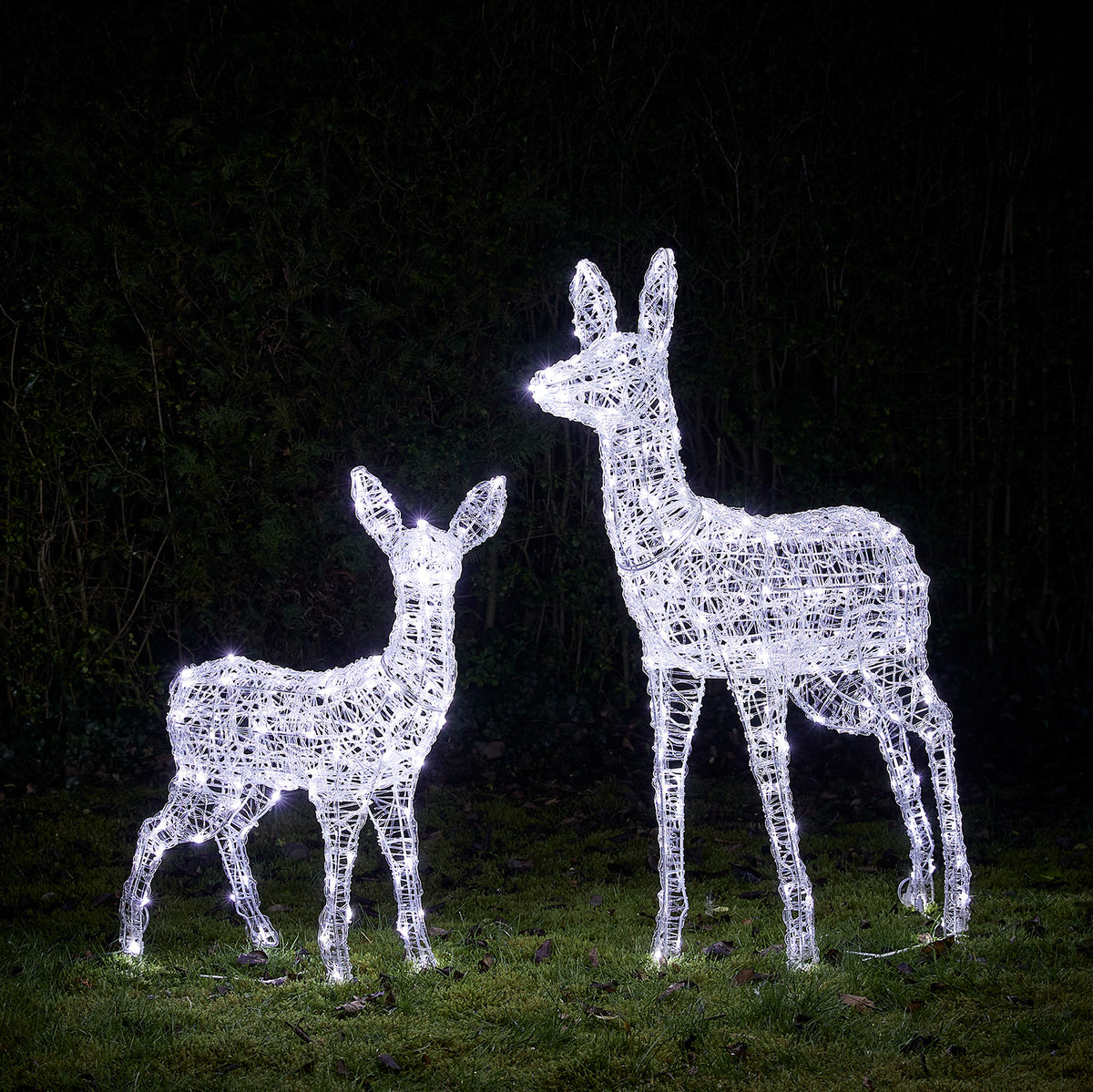 2er-Set Bicolor Solar-LED-Rentiere Hirschkuh und Rehkitz L Swinsty aus Acryl