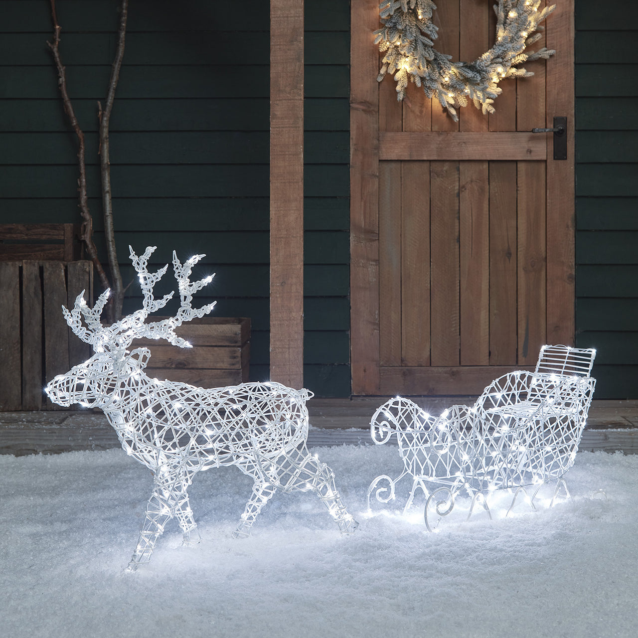 Arkendale 70cm Bicolor LED Rentier mit Schlitten