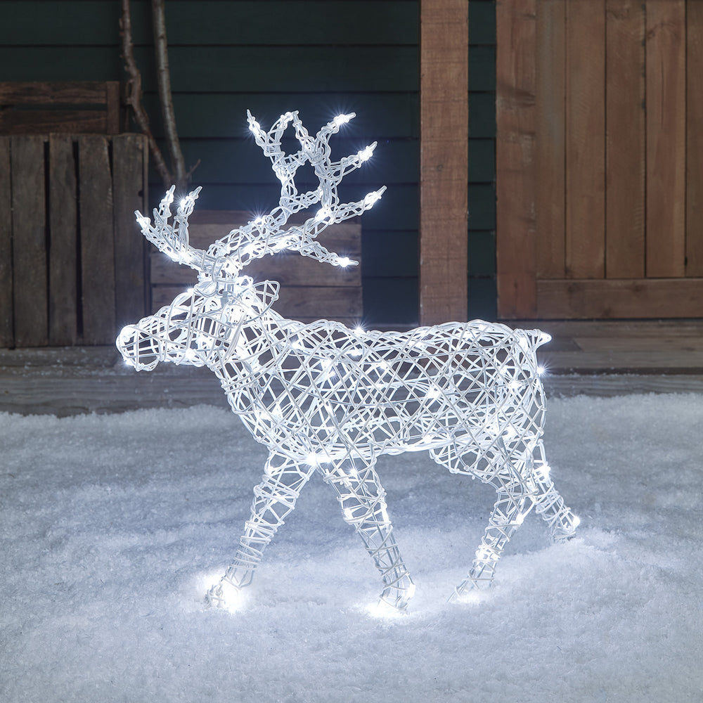 Weißes Bicolor Solar-LED-Rentier Arkendale 70 cm mit Fernbedienung