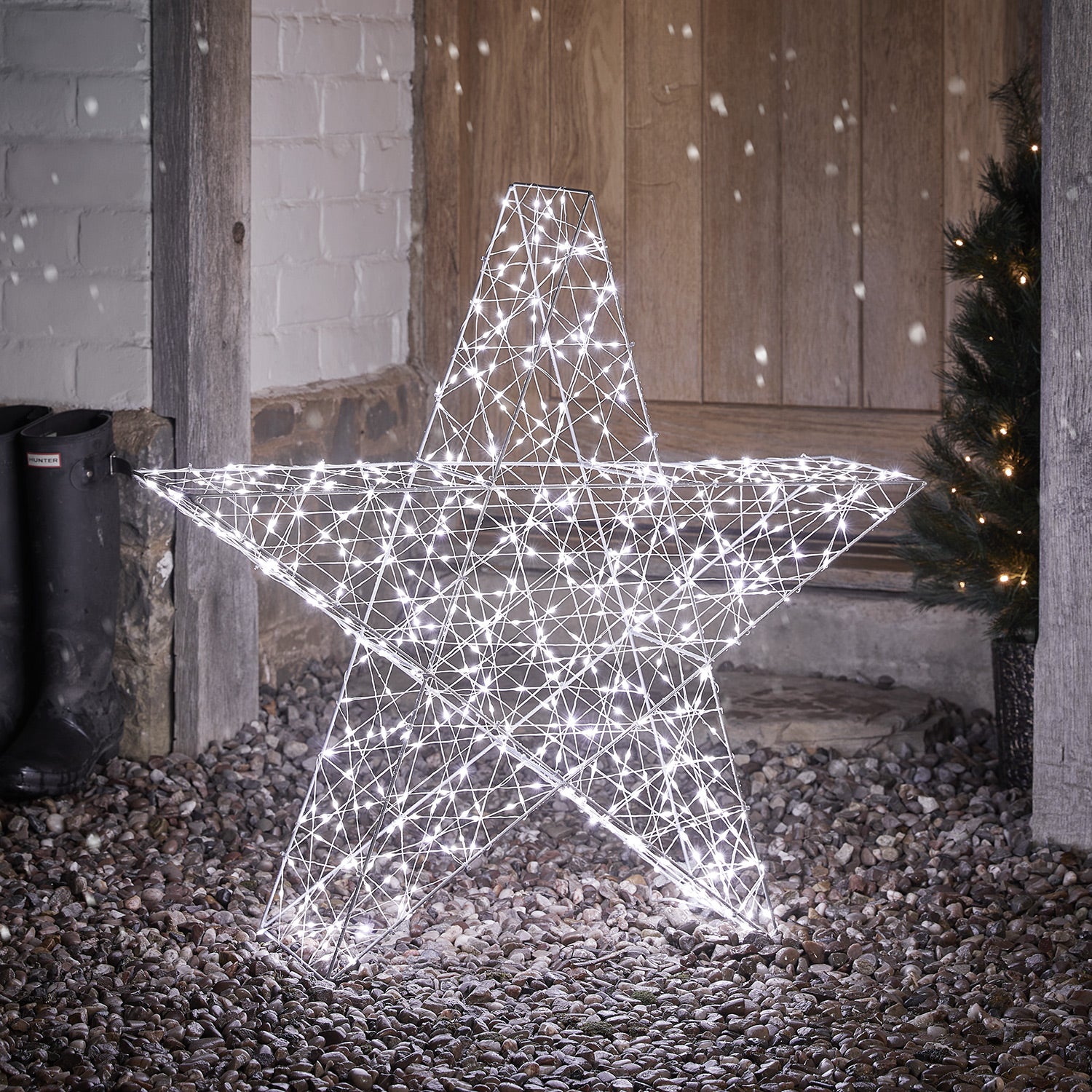 XXL LED-Weihnachtsstern Zum Selberbauen – 5 Klappböcke + Lichterkette – Für Garten & Terrasse (warmweiß, IP44)