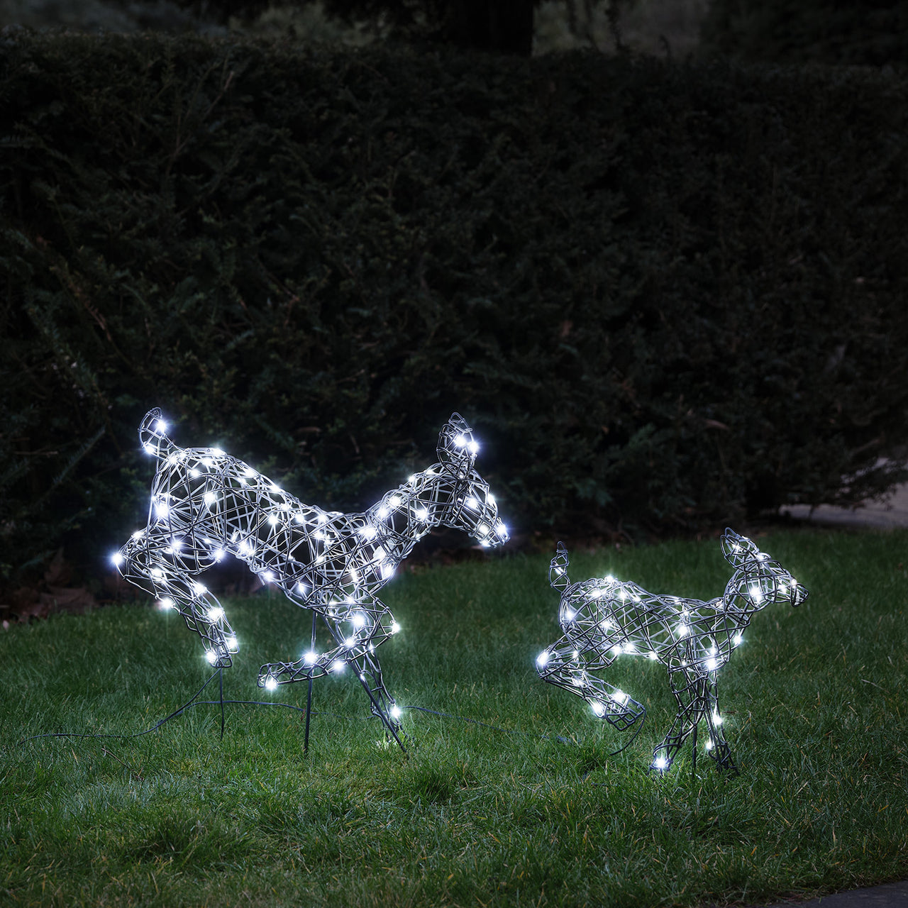 50cm Harlow LED Rentiere Mutter und 35cm Kind aus Rattan