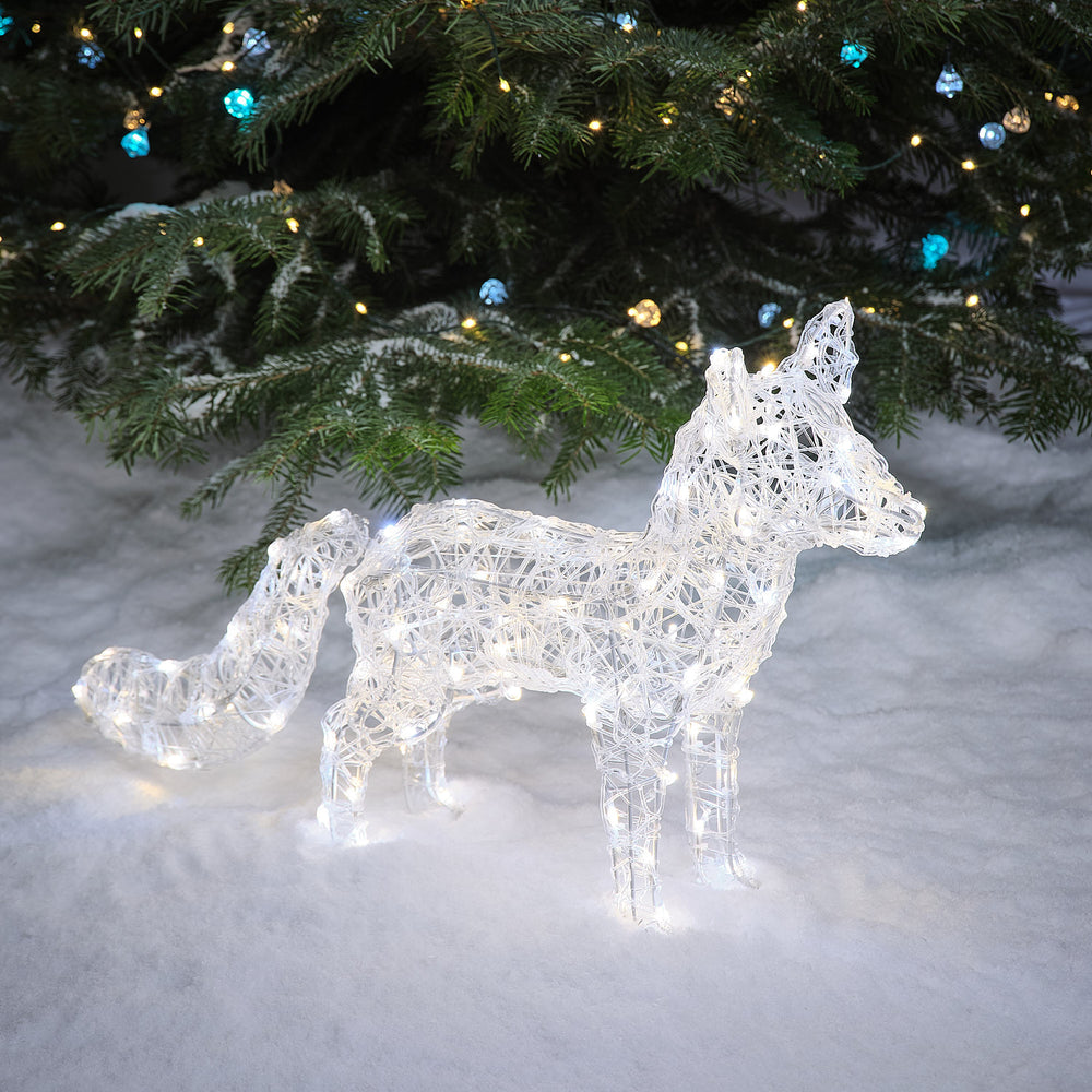 Solar-LED-Polarfuchs Baffin mit Bicolor-LEDs in Weiß und Warmweiß im Schnee