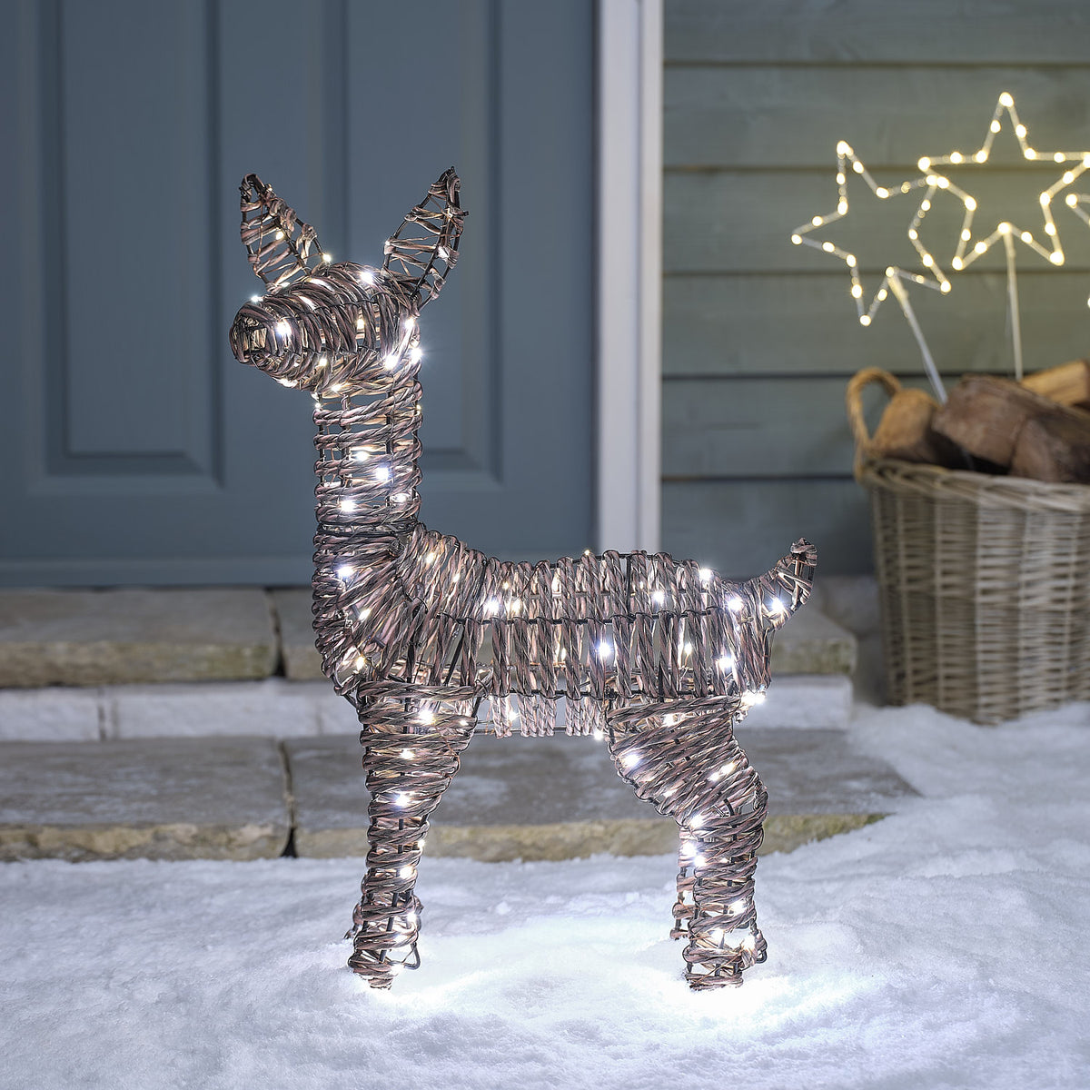 Pateley Bicolor LED-Rehkitz aus Rattan mit 110 LEDs bicolor  Beleuchtung
