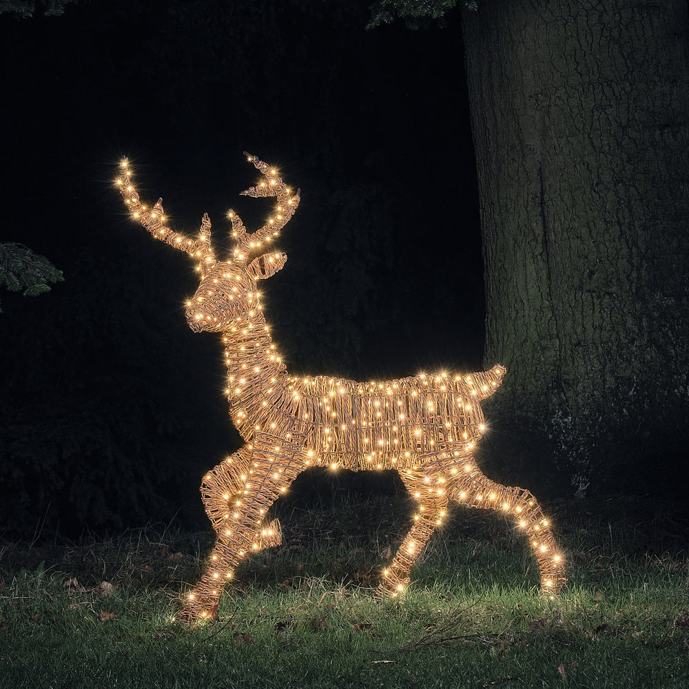 125 cm Pateley Rattan Bicolor LED-Rentier mit 380 Mikro-LEDs in Warmweiß