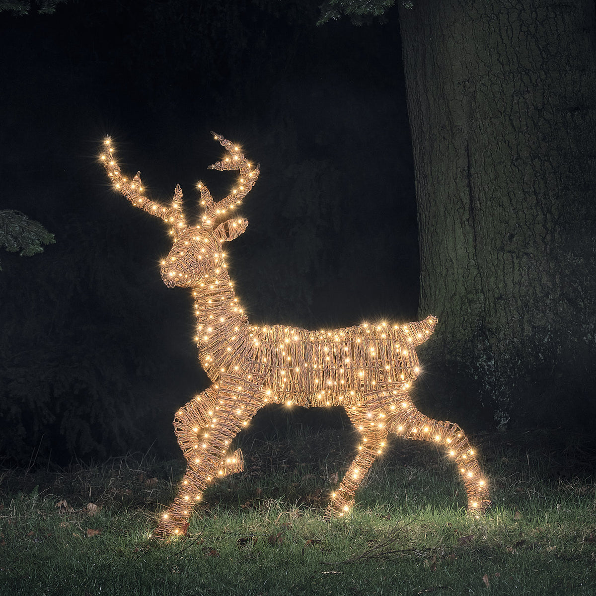 125 cm Pateley Rattan Bicolor LED-Rentier mit 380 Mikro-LEDs in Warmweiß