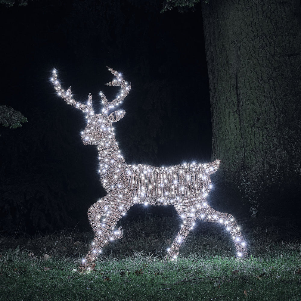 125 cm Pateley Rattan Bicolor LED-Rentier mit 380 Mikro-LEDs in Kaltweiß