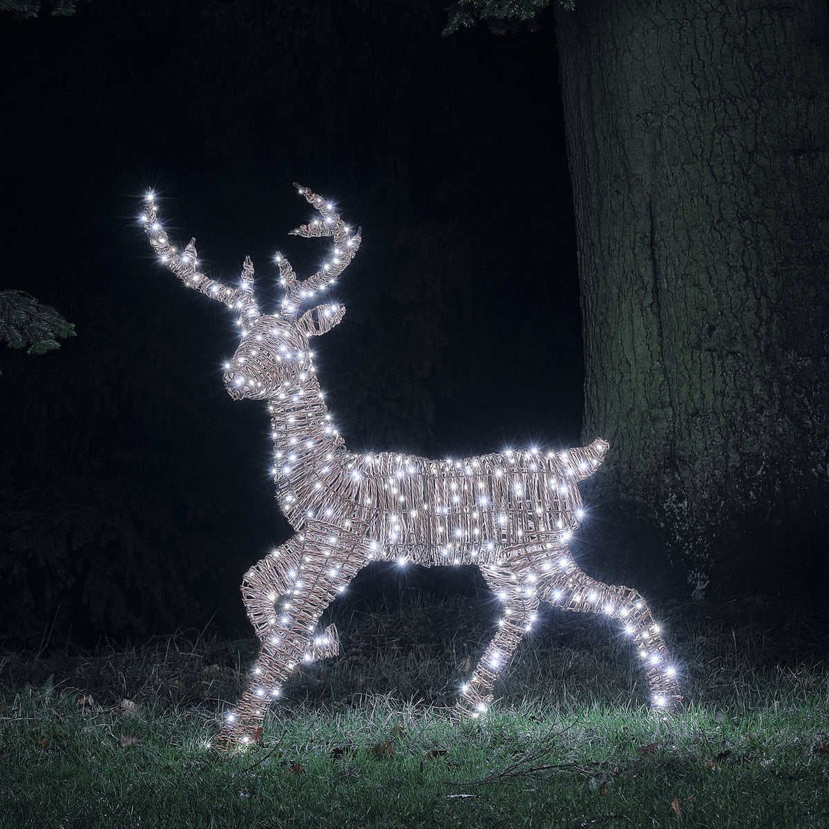 125 cm Pateley Rattan Bicolor LED-Rentier mit 380 Mikro-LEDs in Kaltweiß