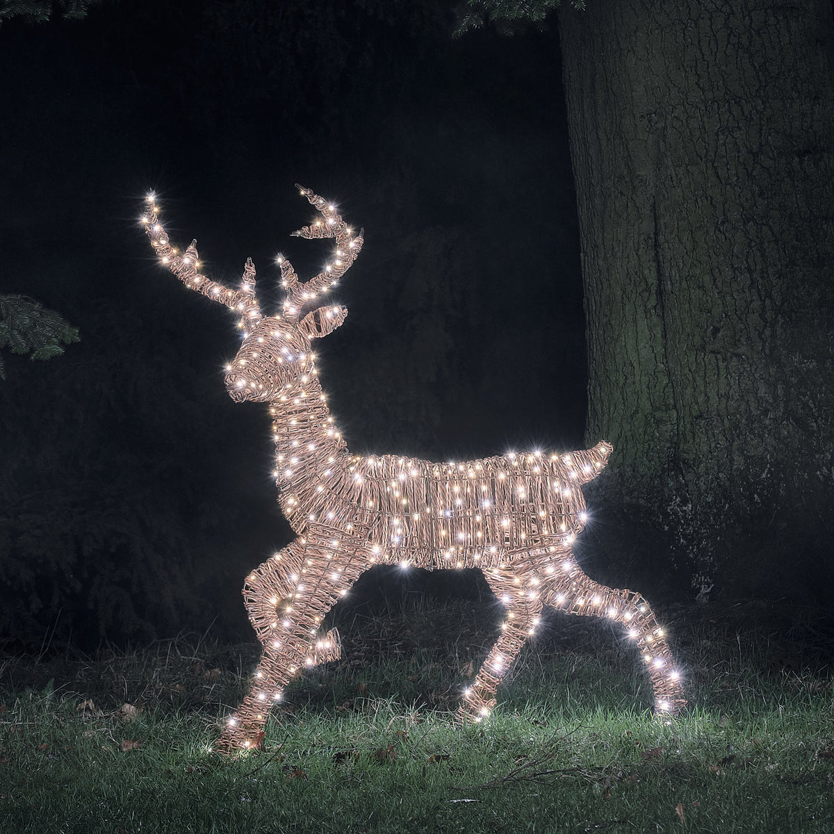 125 cm Pateley Rattan Bicolor LED-Rentier mit 380 Mikro-LEDs in bicolor Beleuchtung