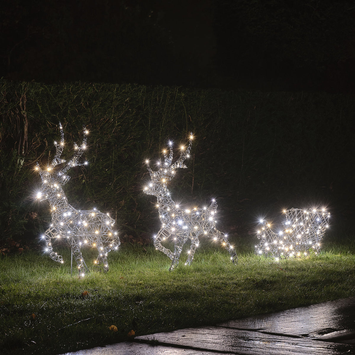 64 cm Harlow Bicolor LED-Rentiergespann mit Schlitten