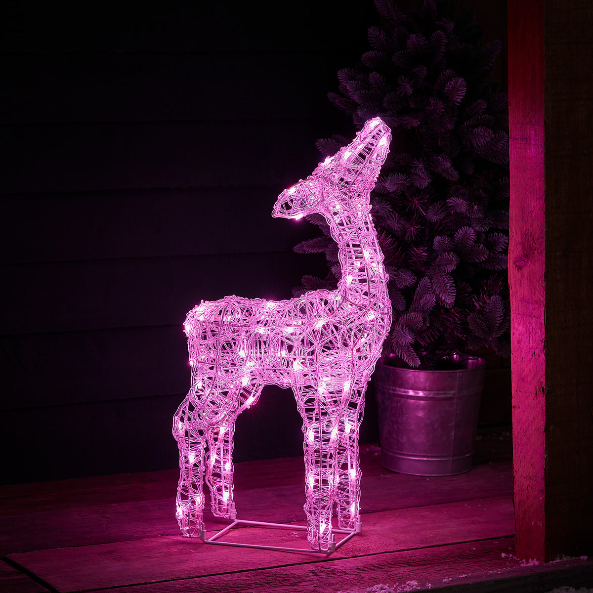 LED-Rentier Rehkitz Swinsty mit Farbwechsel und Fernbedienung in Pink