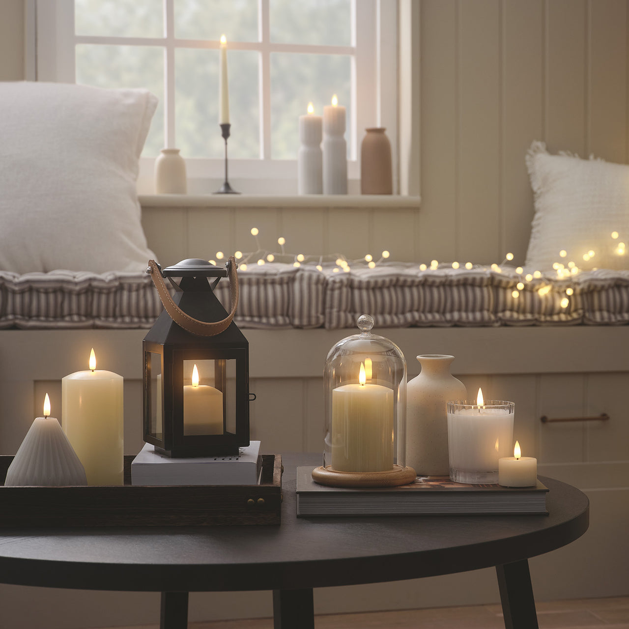 2er Set TruGlow® LED-Kerzen im geriffelten Glas mit Fernbedienung in Weiß