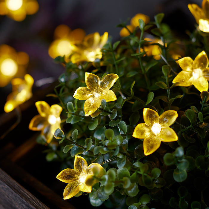 20er Micro Lichterkette außen gelbe Blumen