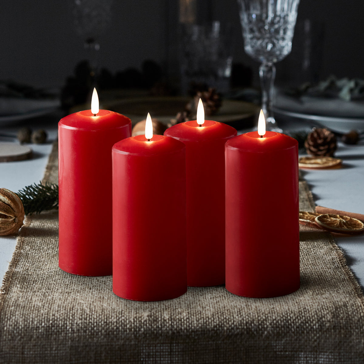 4er Set TruGlow® LED-Adventskerzen Rot 15cm