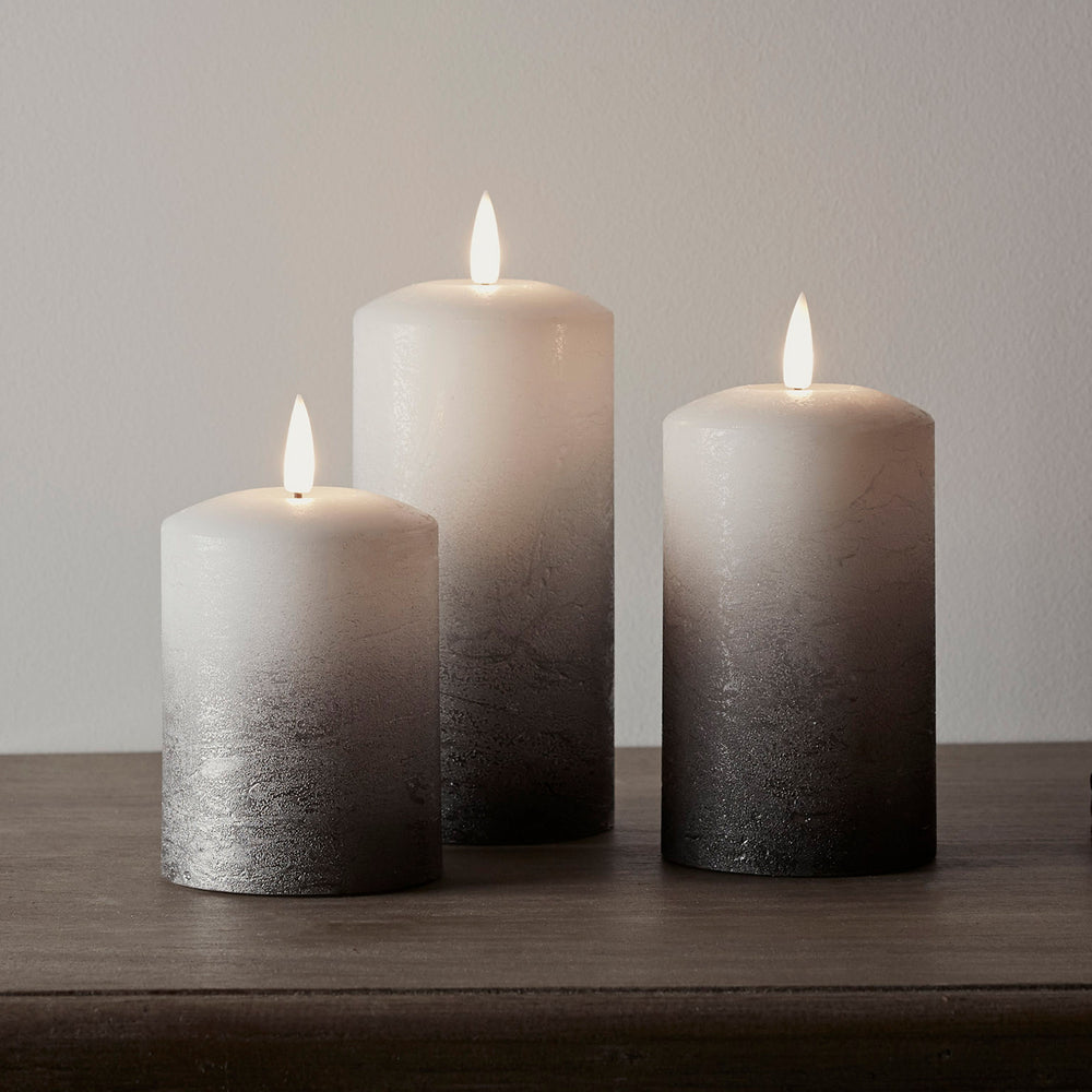 TruGlow® LED Kerzen Echtwachs Trio grau ombré mit Fernbedienung