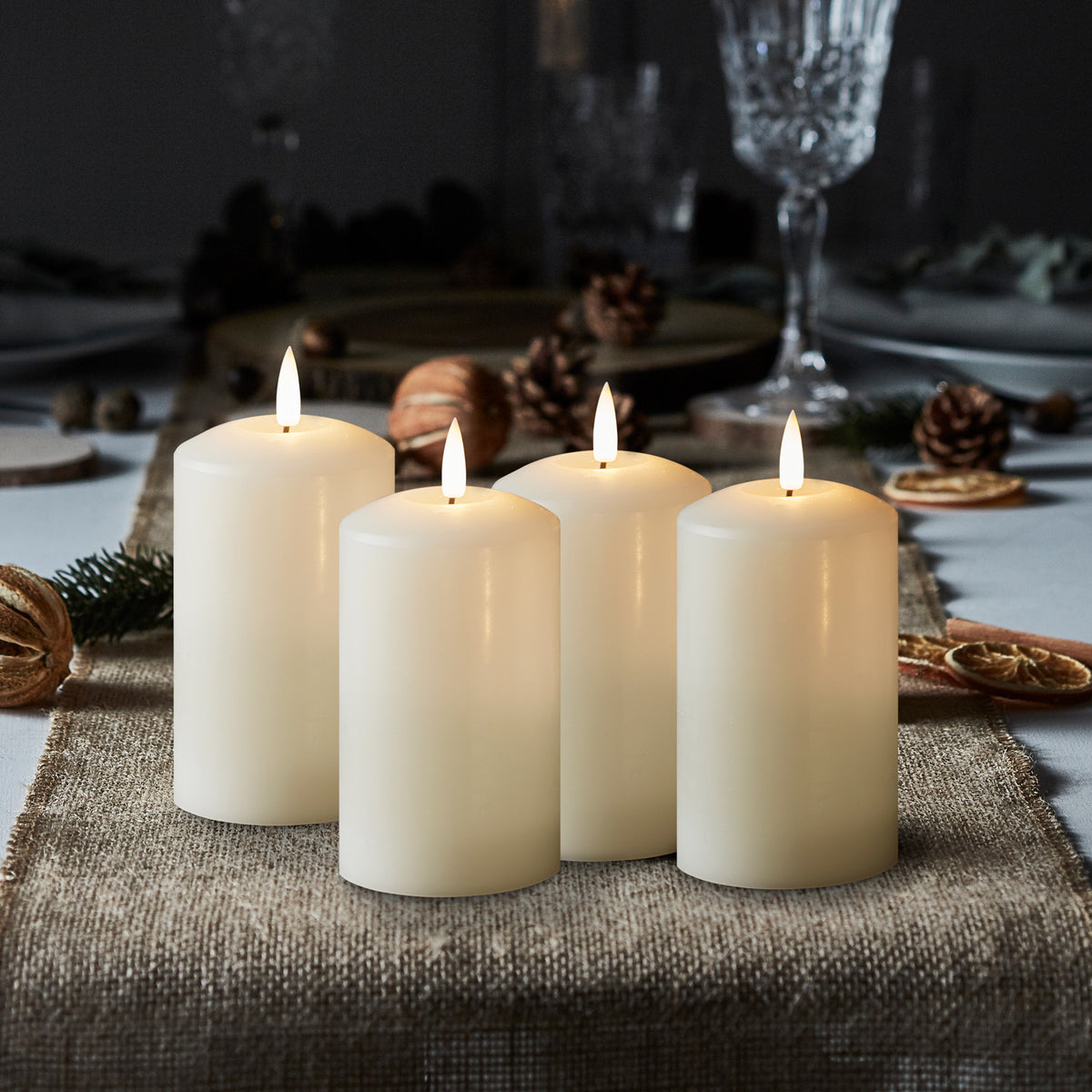 4er Set TruGlow® LED-Adventskerzen elfenbeinfarben 12,5cm