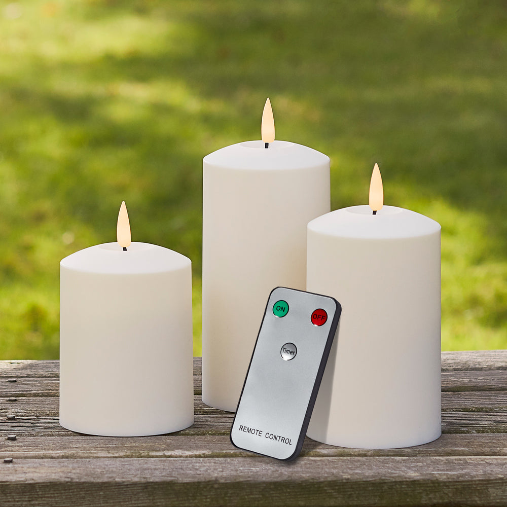 TruGlow® LED Outdoor Kerzen Trio mit Fernbedienung