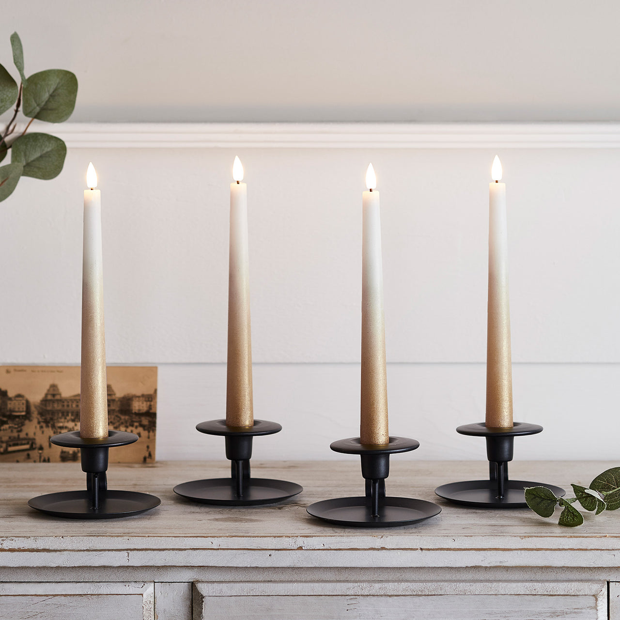 4er Set TruGlow® LED Stabkerzen Echtwachs bronze ombré mit Fernbedienung