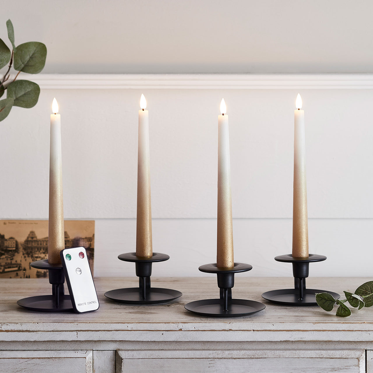 4er Set TruGlow® LED Stabkerzen Echtwachs bronze ombré mit Fernbedienung