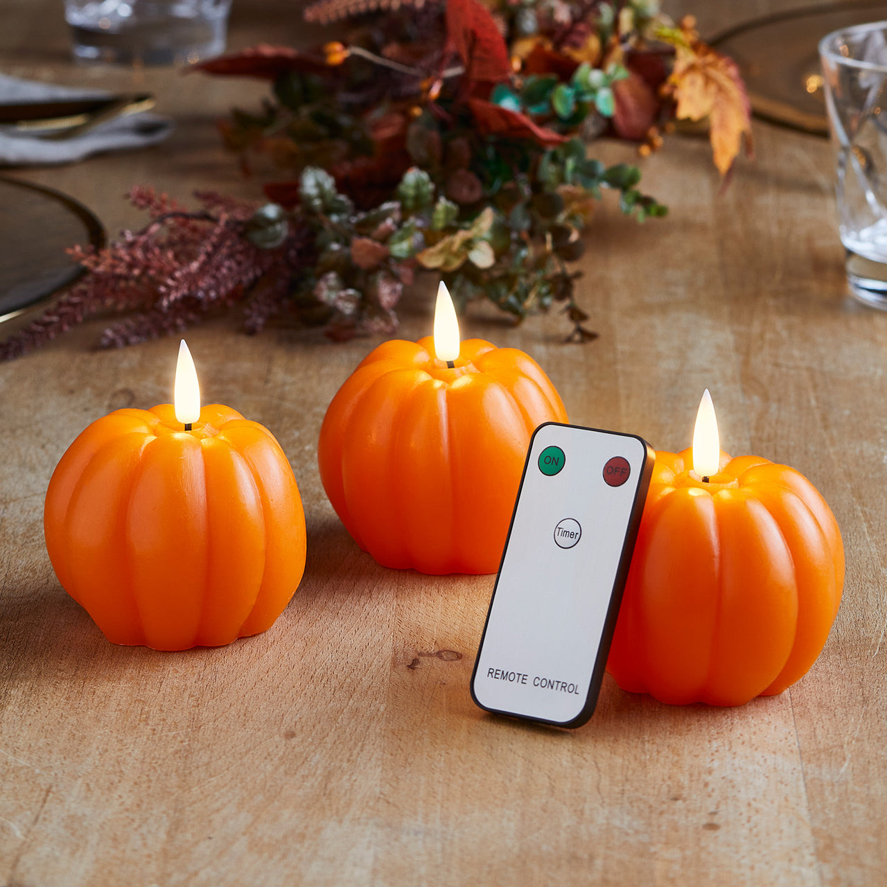 TruGlow® LED Kürbis Kerzen Echtwachs Trio mit Fernbedienung