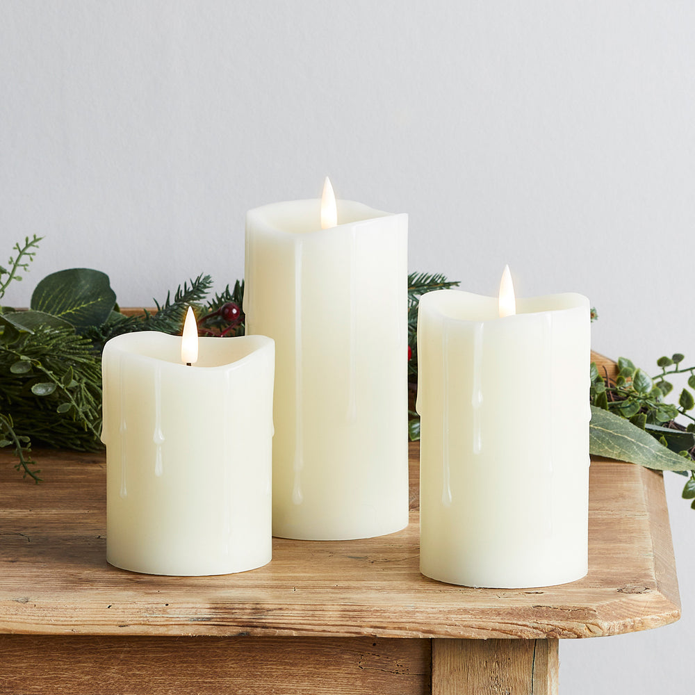 TruGlow® LED Kerzen Echtwachs Trio mit Wachstropfen mit Fernbedienung