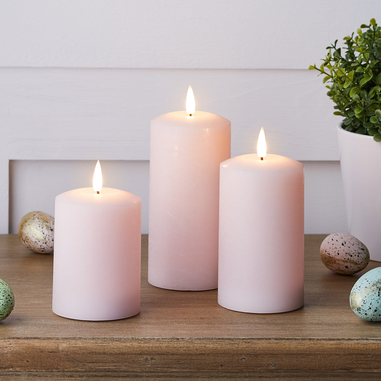 TruGlow® LED Kerzen Echtwachs Trio rosa mit Fernbedienung