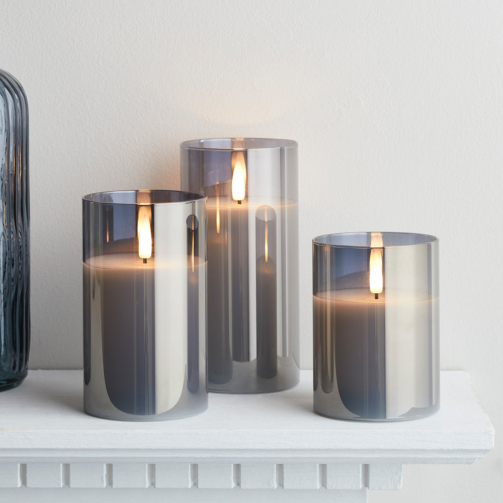 TruGlow® LED Kerzen Trio in Rauchglas mit Fernbedienung