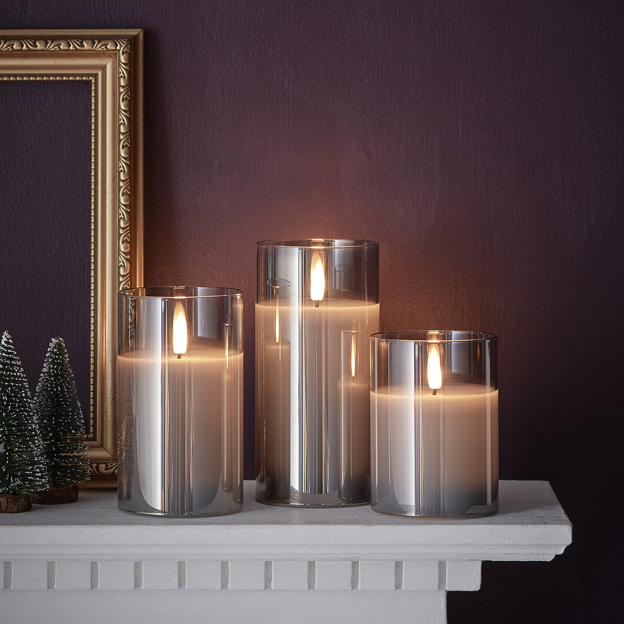 TruGlow® LED Kerzen Echtwachs Trio in Rauchglas mit Fernbedienung