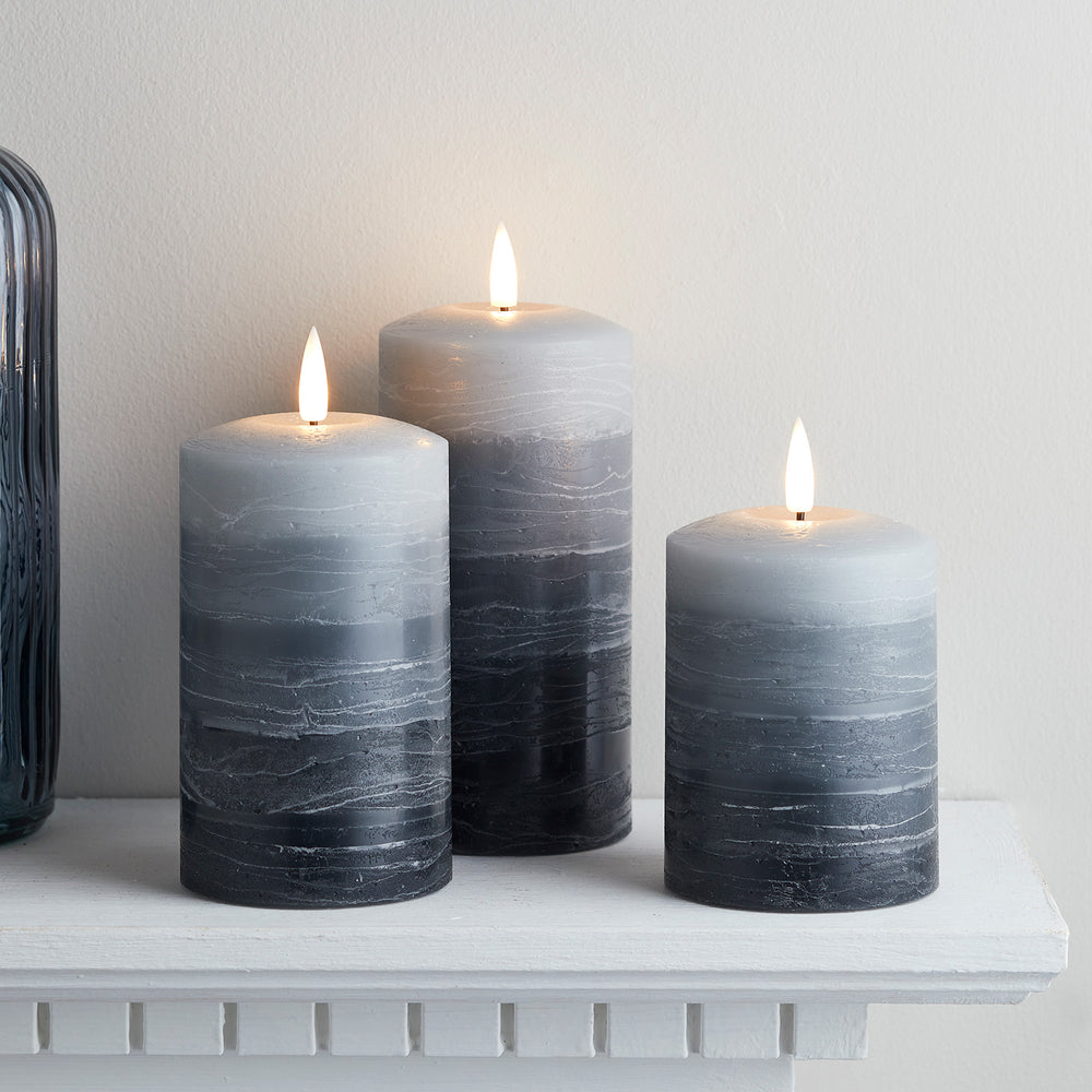 TruGlow® LED Kerzen Trio rustikal gestreift grau mit Fernbedienung