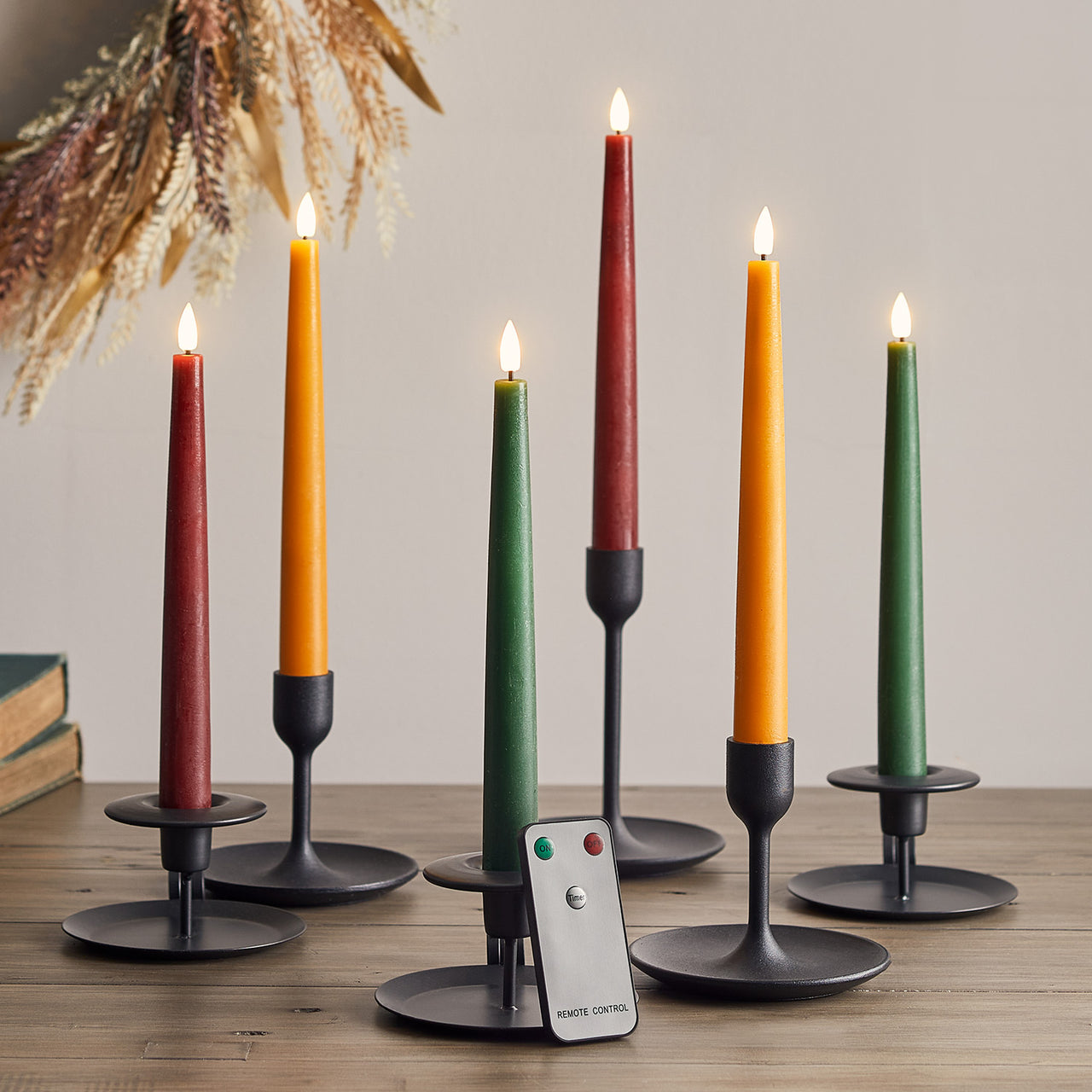 6er Set TruGlow® LED Stabkerzen Echtwachs Herbst mit Fernbedienung