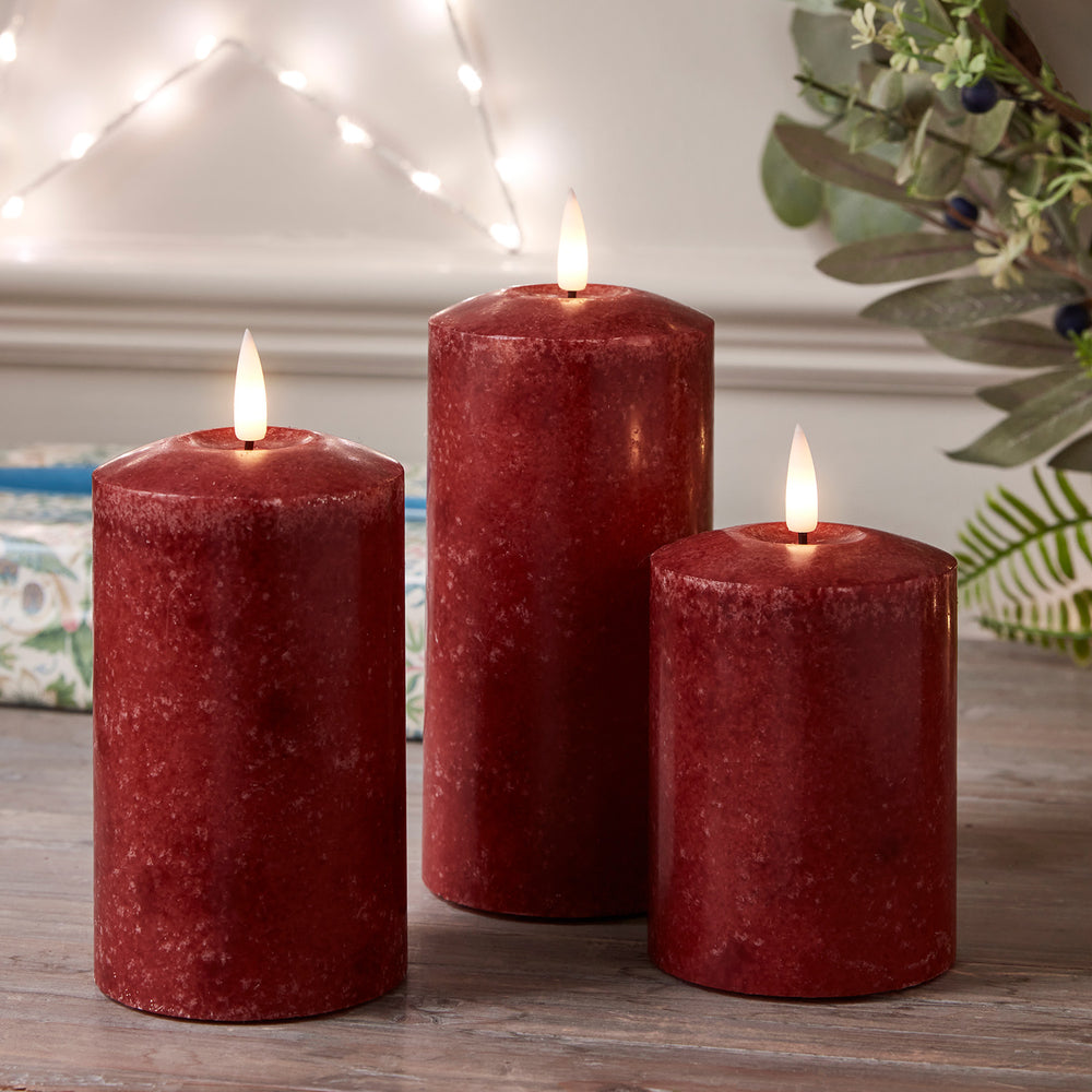 TruGlow® LED Kerzen Echtwachs Trio rustikal rot