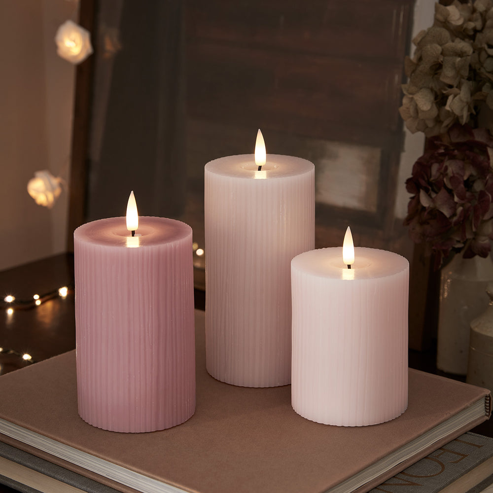 TruGlow® LED Kerzen Trio geriffelt rosa
