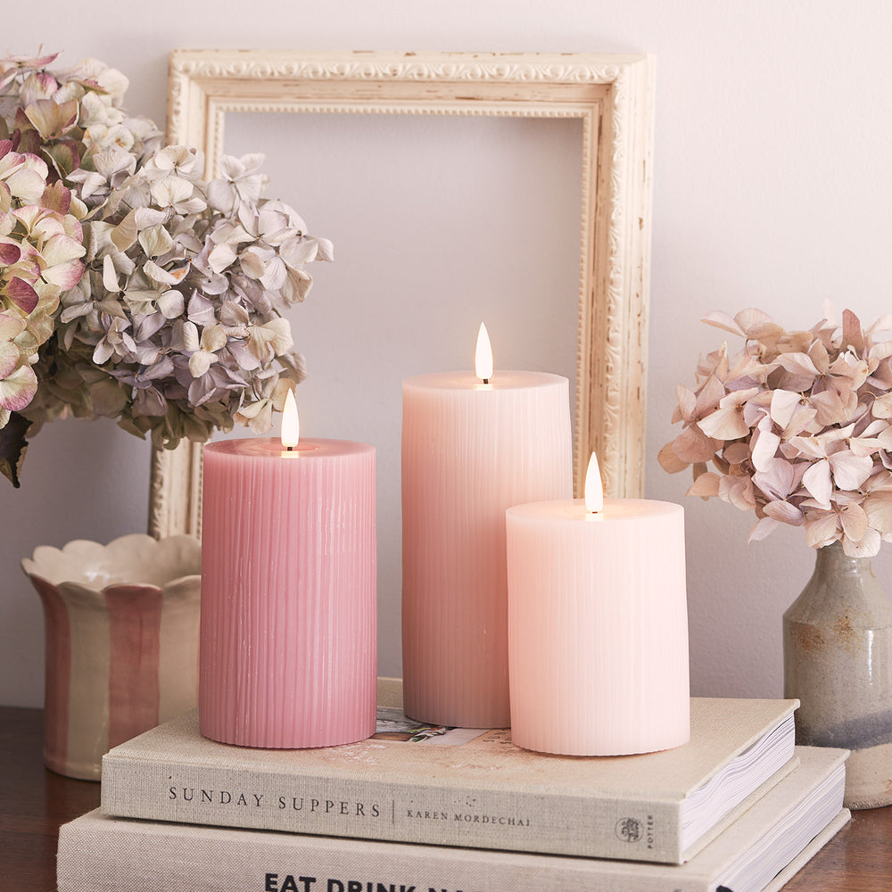 TruGlow® LED Kerzen Trio geriffelt rosa