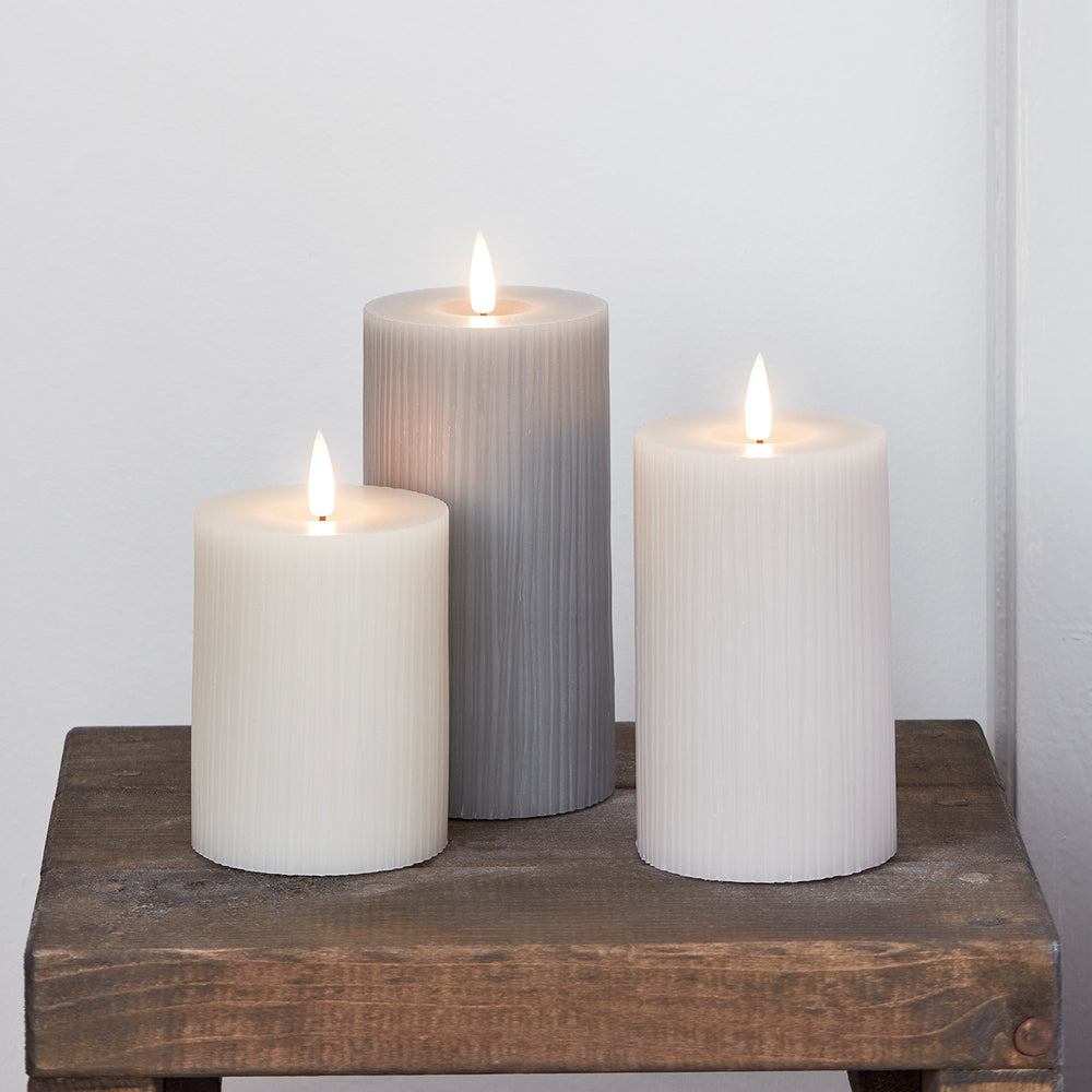 TruGlow® LED Kerzen Echtwachs Trio geriffelt grau