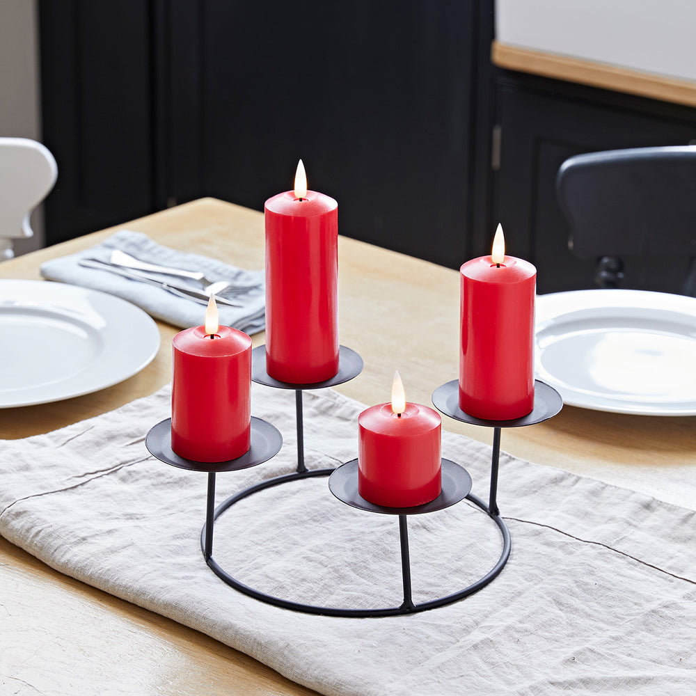 Kerzenständer Tischdeko mit 4 roten TruGlow® LED Kerzen Echtwachs schmal