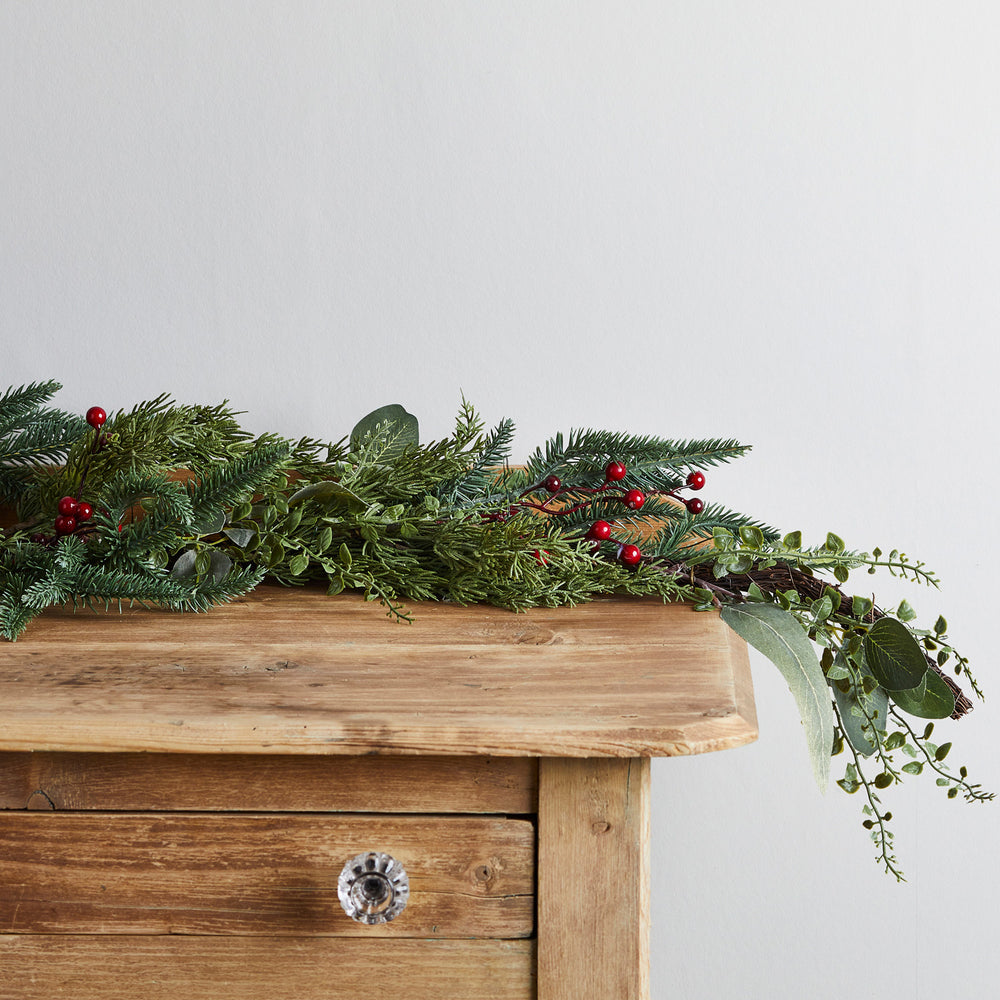 2m rote Beeren Weihnachtsgirlande mit Beleuchtung