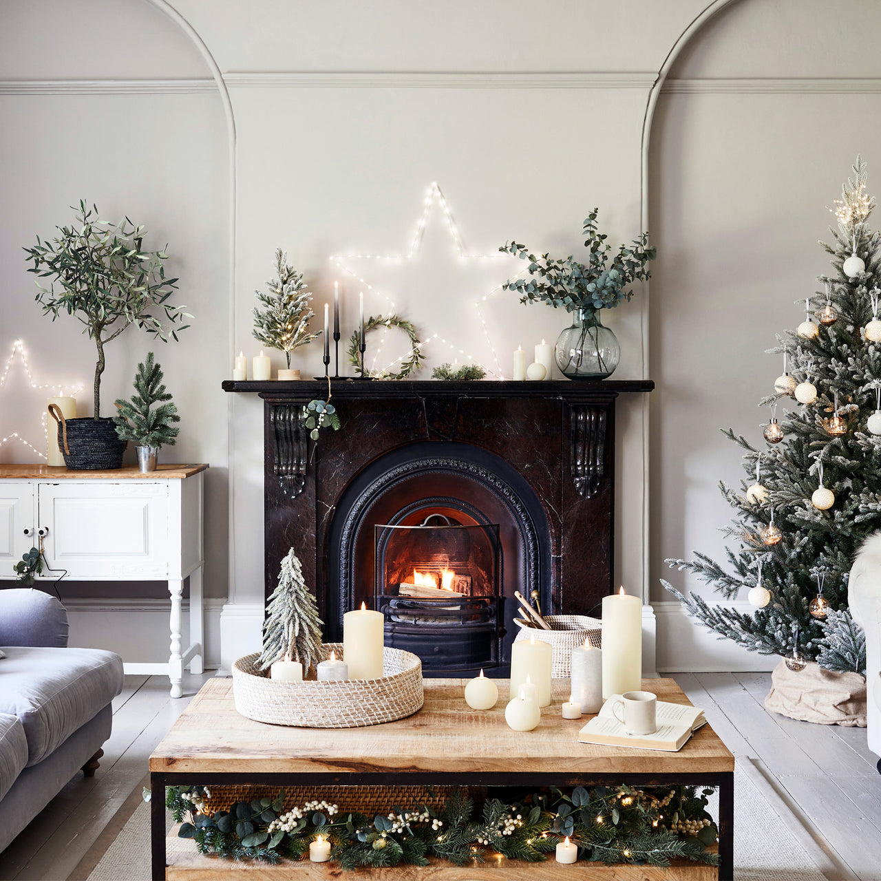 2m Eukalyptus und weißen Beeren Weihnachtsgirlande mit Beleuchtung