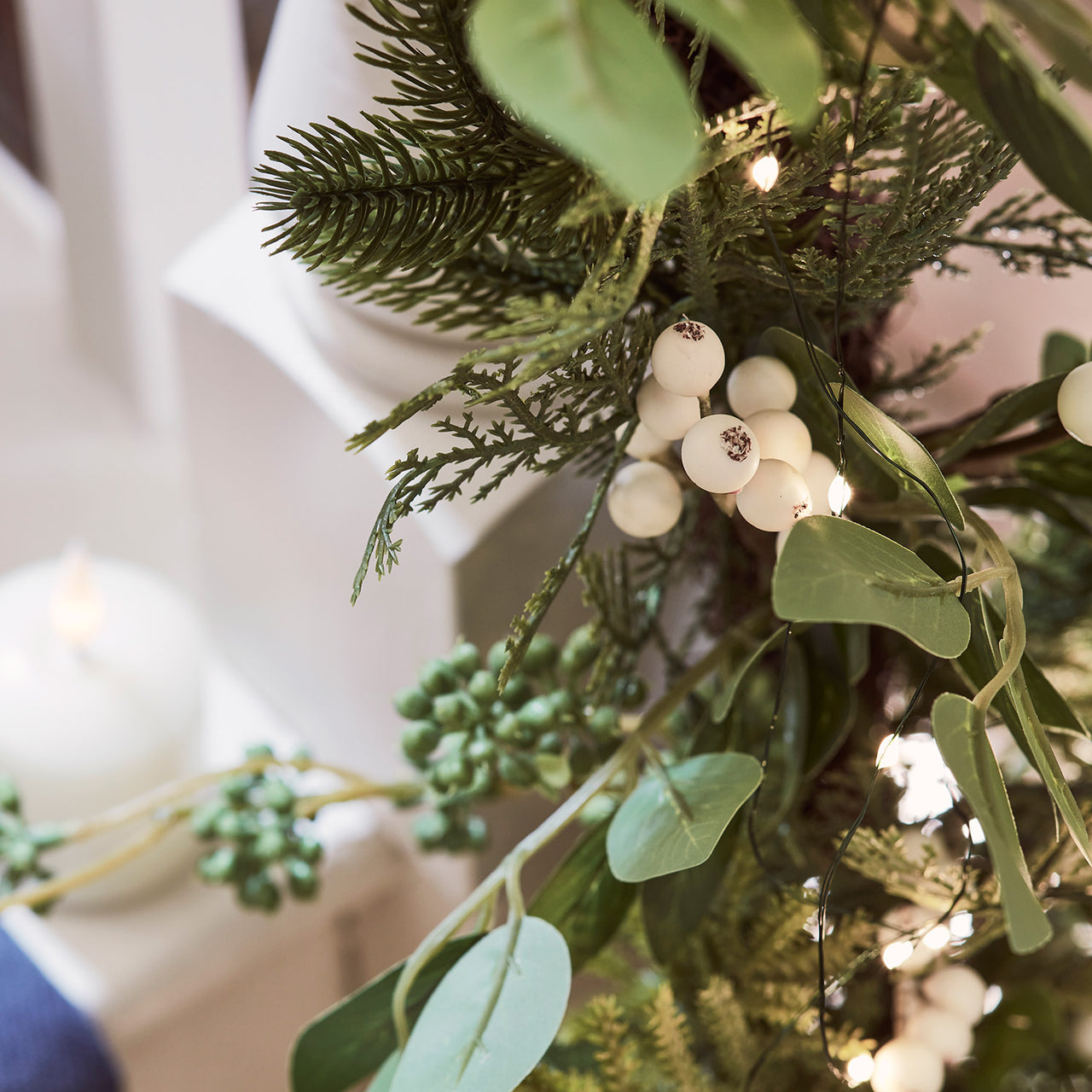 2m weißen Beeren Weihnachtsgirlande mit Beleuchtung