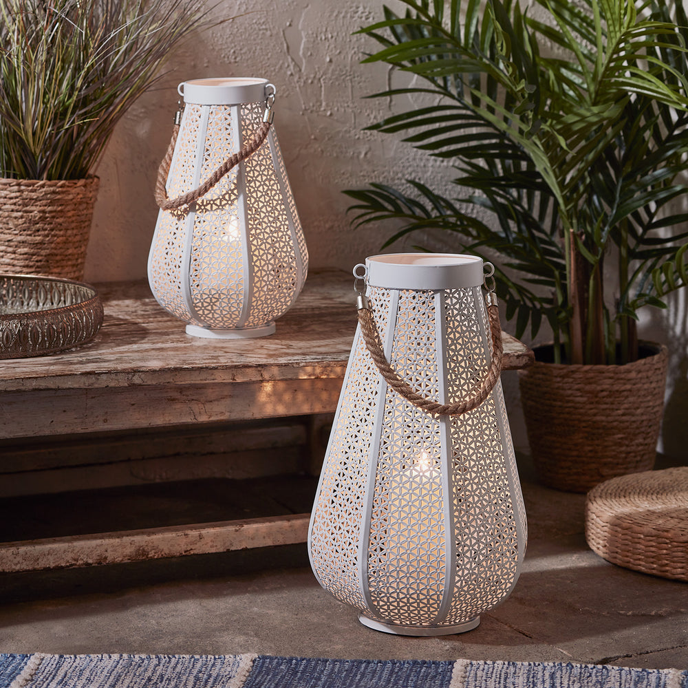 Pollensa Gartenlaterne weiß mit TruGlow® Outdoor Kerze