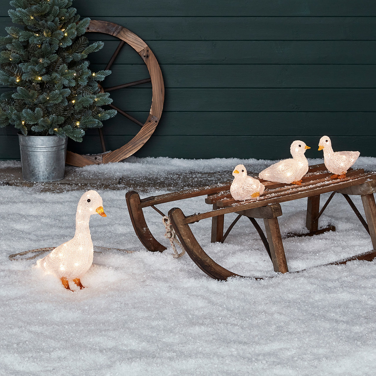 4er Set LED Acryl Weihnachtsfiguren außen Enten-Familie Batteriebetrieb