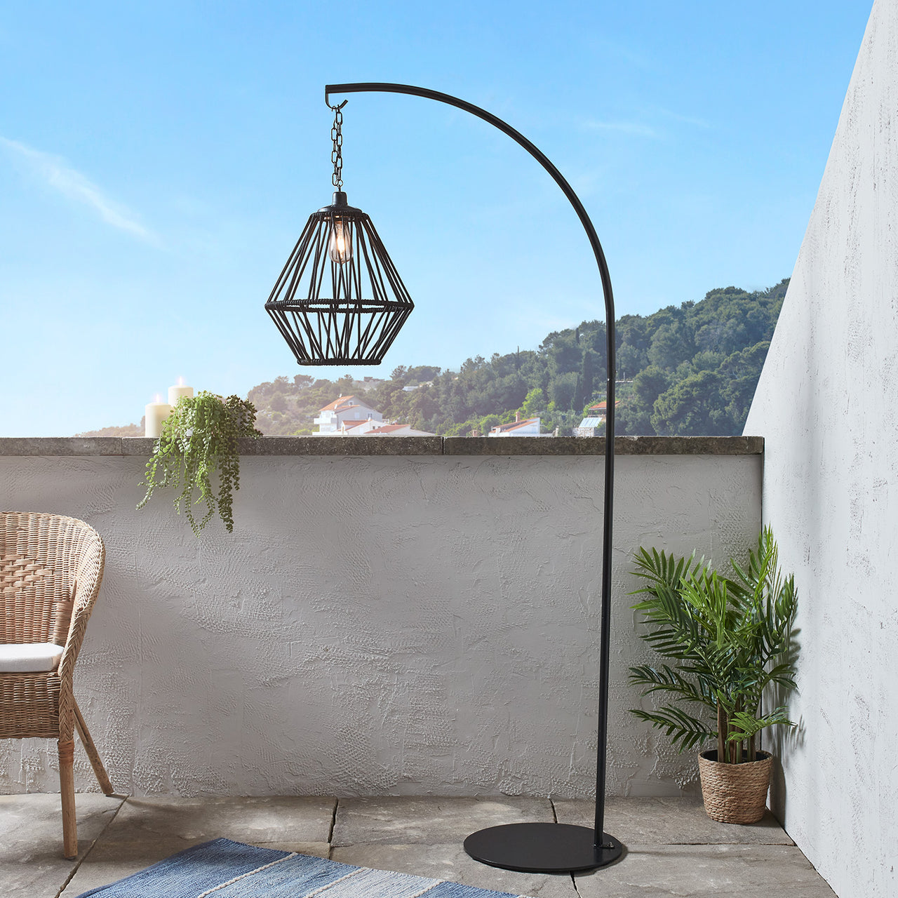 Solar Hängelampe geometrisch mit Outdoor Lampenfuß