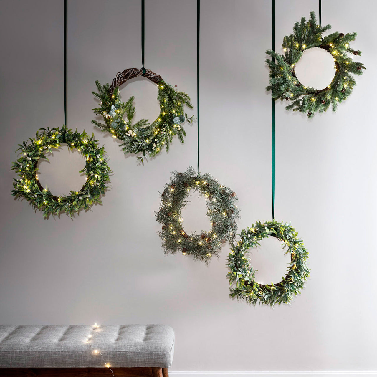50cm Mistelzweig Weihnachtskranz mit Beleuchtung