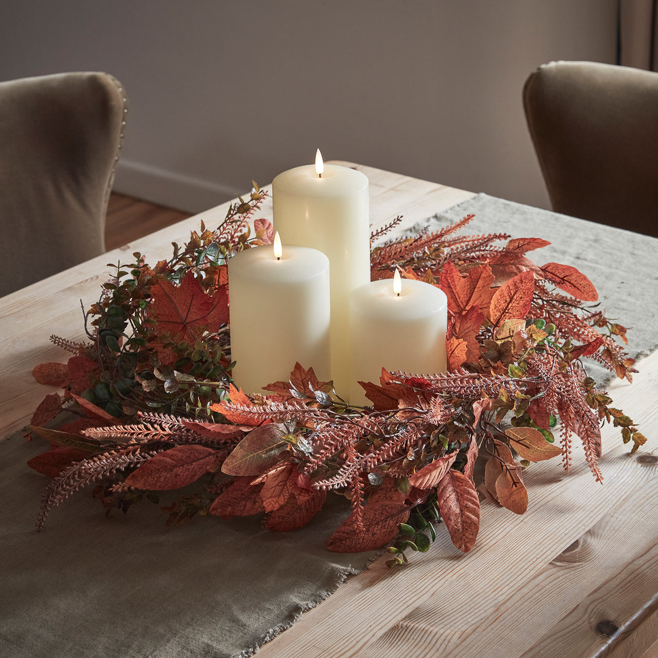 40cm Herbstkranz bunte Blätter mit Truglow® LED Kerzen