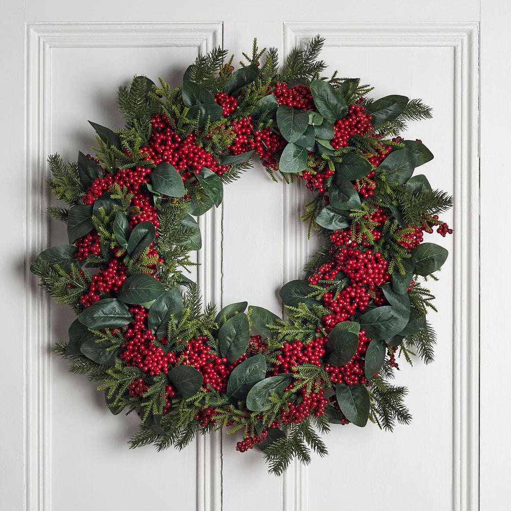 66cm roten Beeren Weihnachtskranz mit Beleuchtung