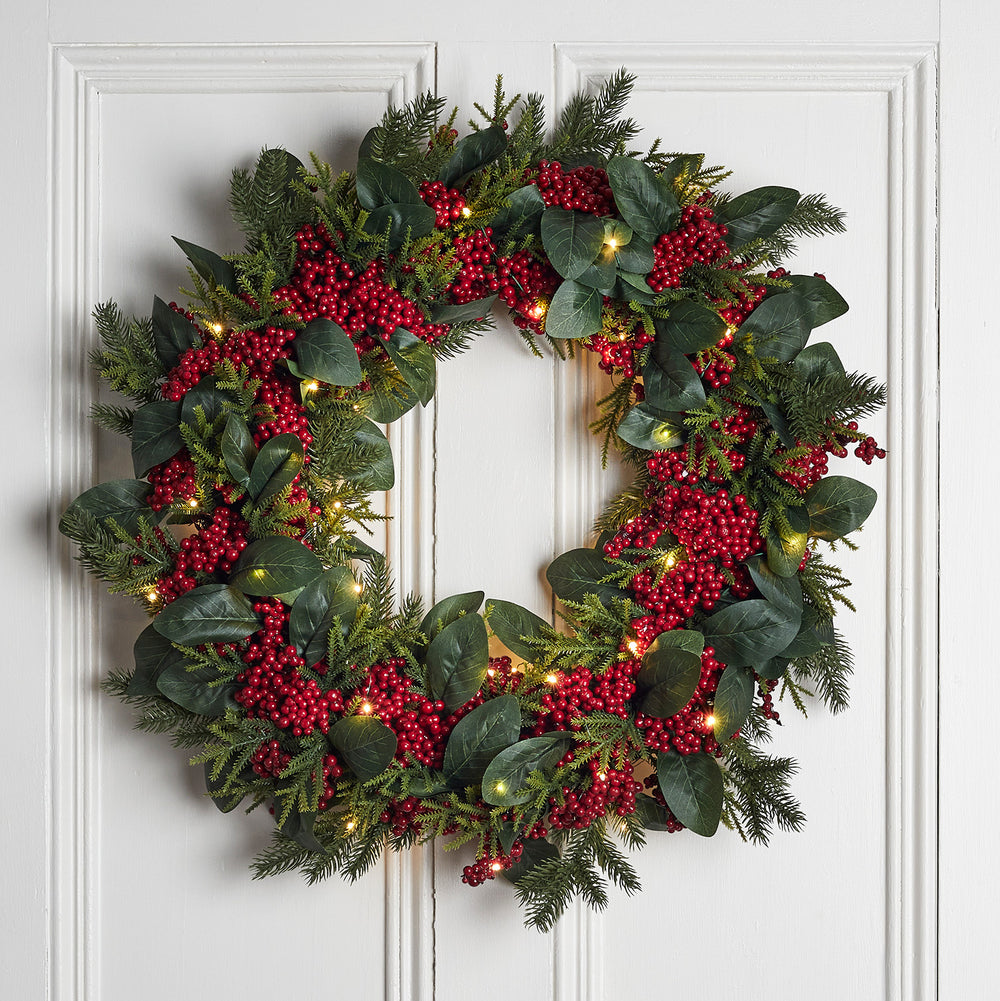 66cm roten Beeren Weihnachtskranz mit Beleuchtung