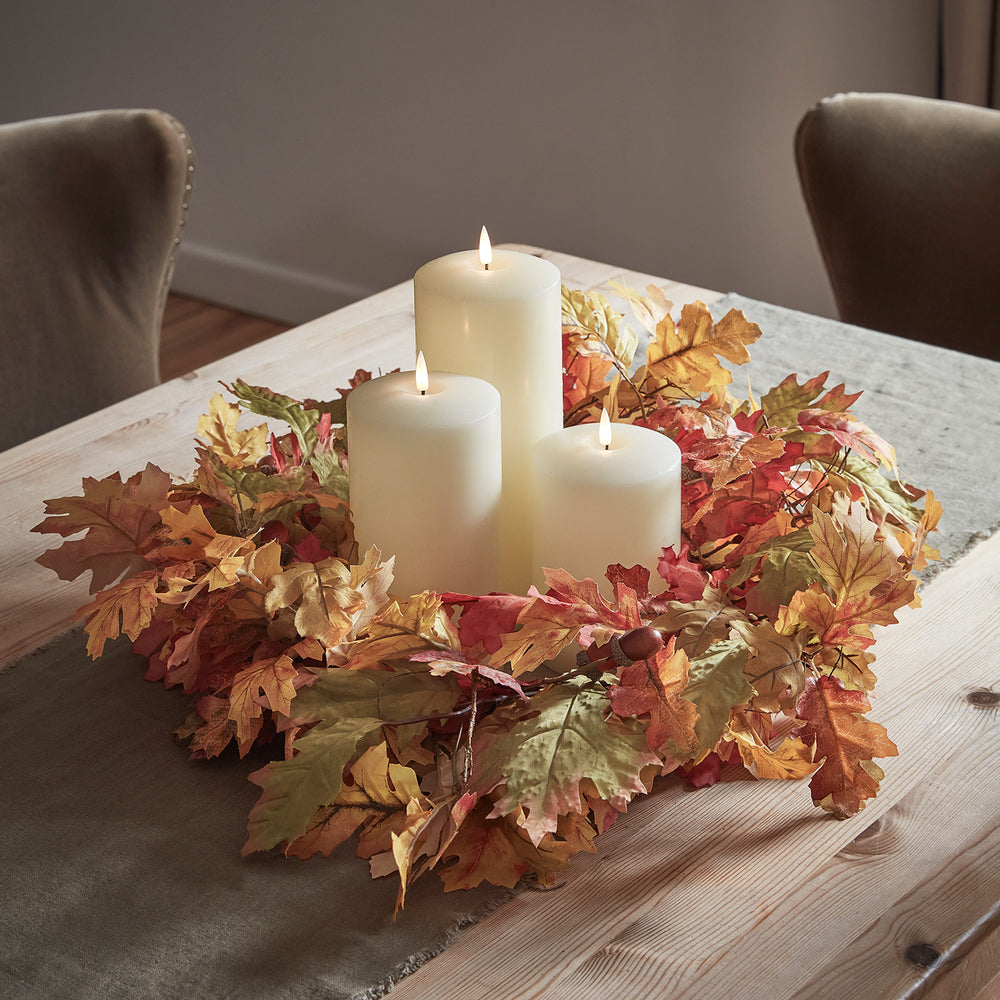 50cm Herbstkranz Eichenblätter mit Truglow® LED Kerzen