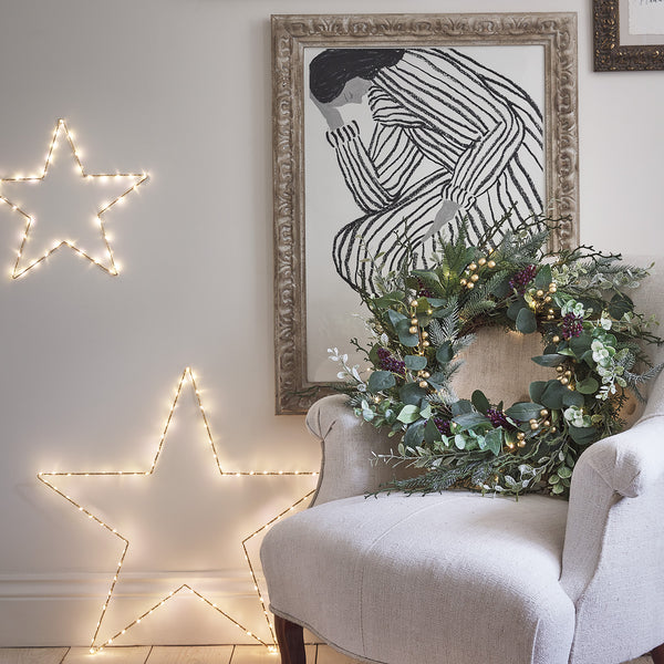 45cm Weihnachtskranz und 2m Weihnachtsgirlande mit Kiefer, Eukalyptus und goldenen Beeren